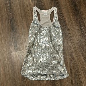 Bongo Silver Gray Sequin Racerback Tank Top Medium